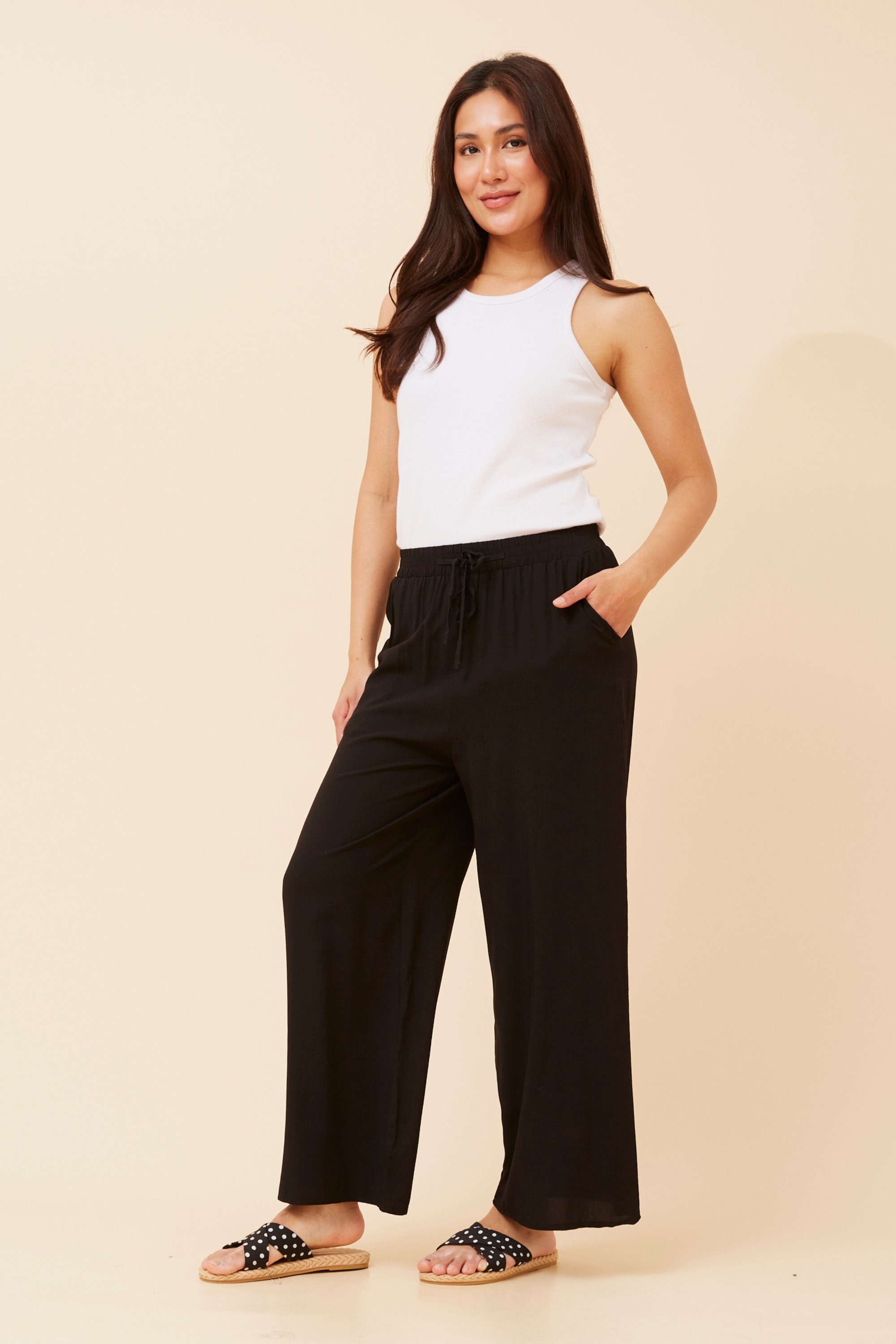 SUZZEL SOLID WIDE LEG PANTS
