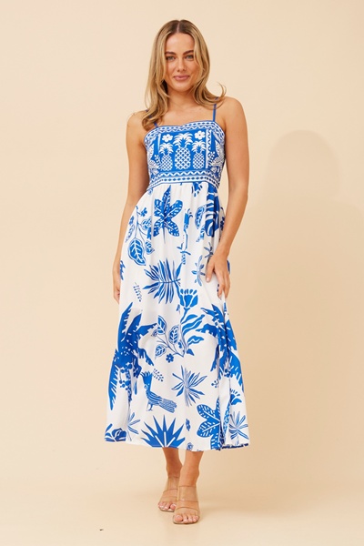 TAHA TROPICAL PRINT MIDI DRESS