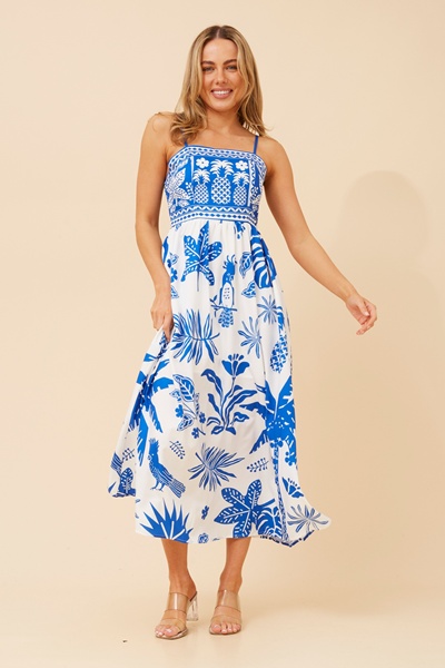 TAHA TROPICAL PRINT MIDI DRESS