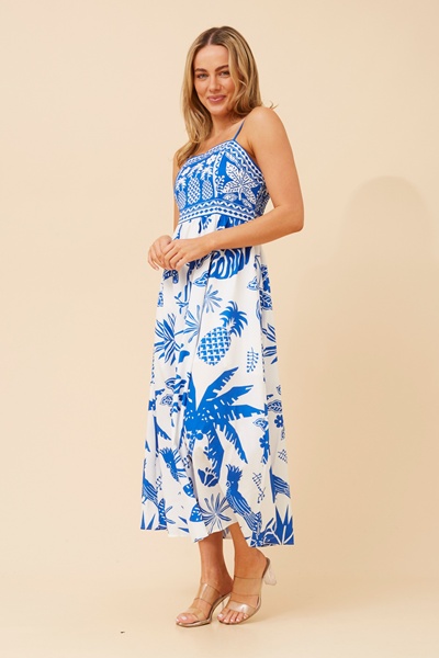 TAHA TROPICAL PRINT MIDI DRESS