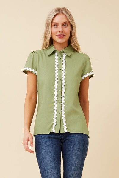 TANEKA RIC RAC LINEN BLEND SHIRT