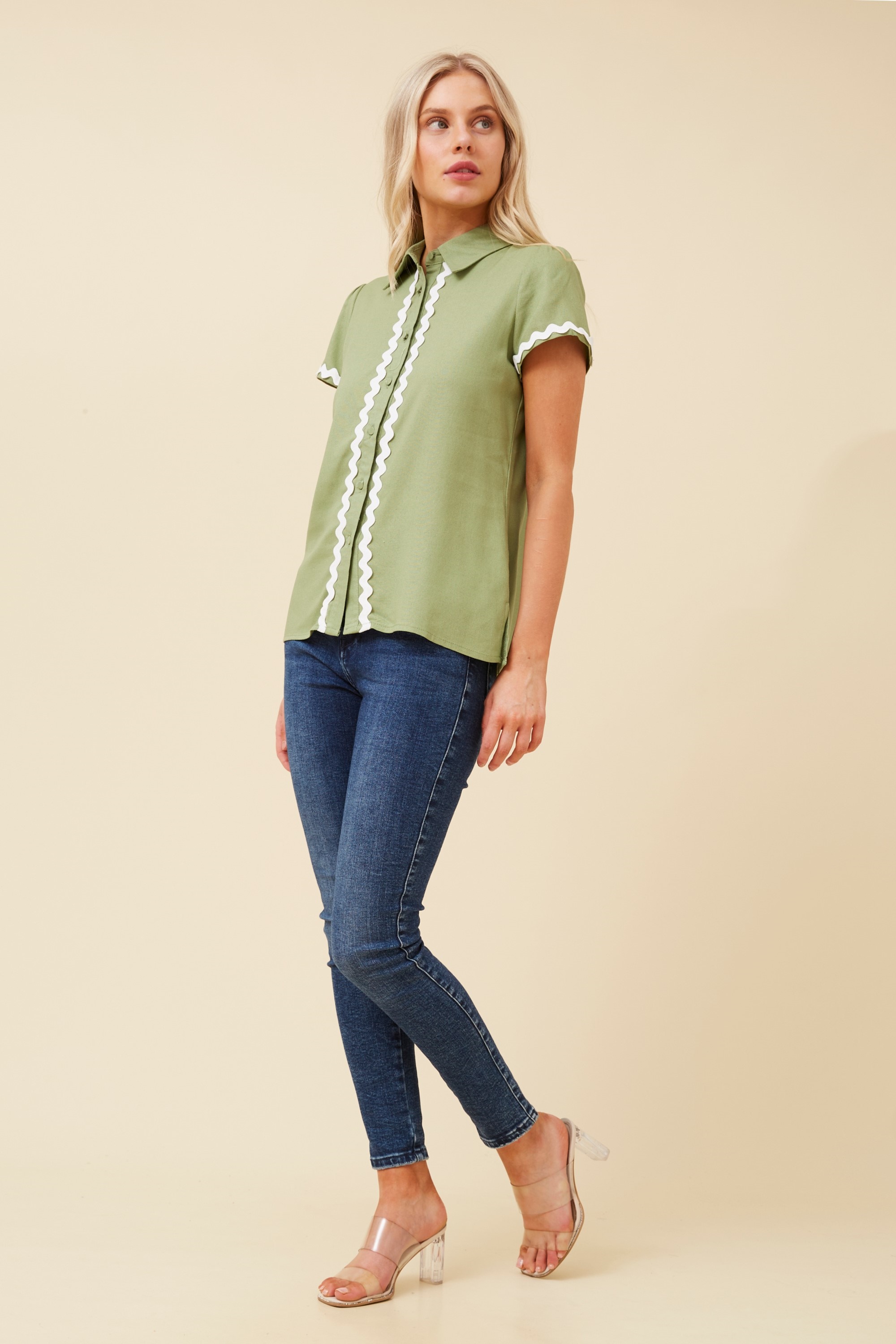 TANEKA RIC RAC LINEN BLEND SHIRT