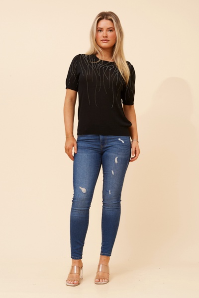 TARAN DIAMANTE KNIT PULLOVER