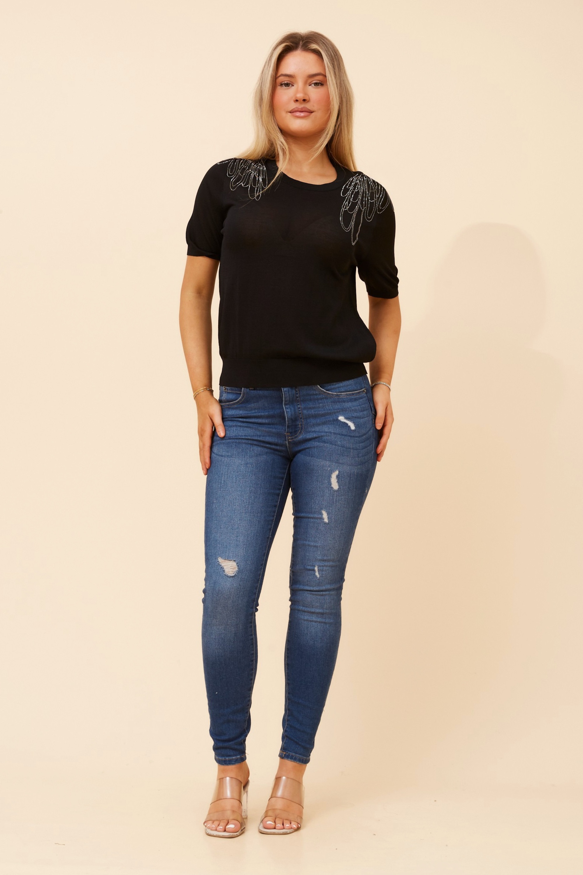 TARAN DIAMANTE KNIT PULLOVER