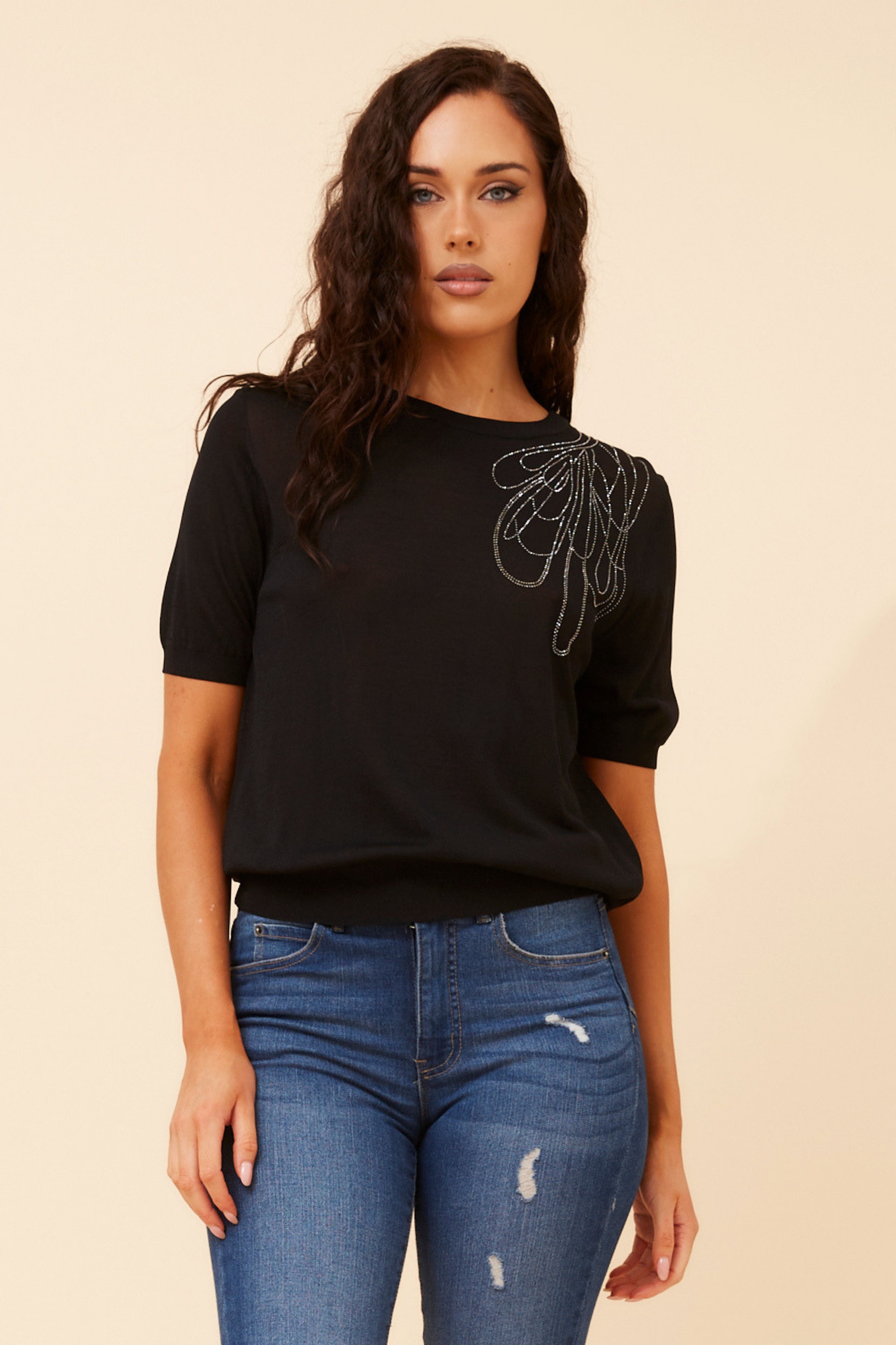 TARAN DIAMANTE KNIT PULLOVER