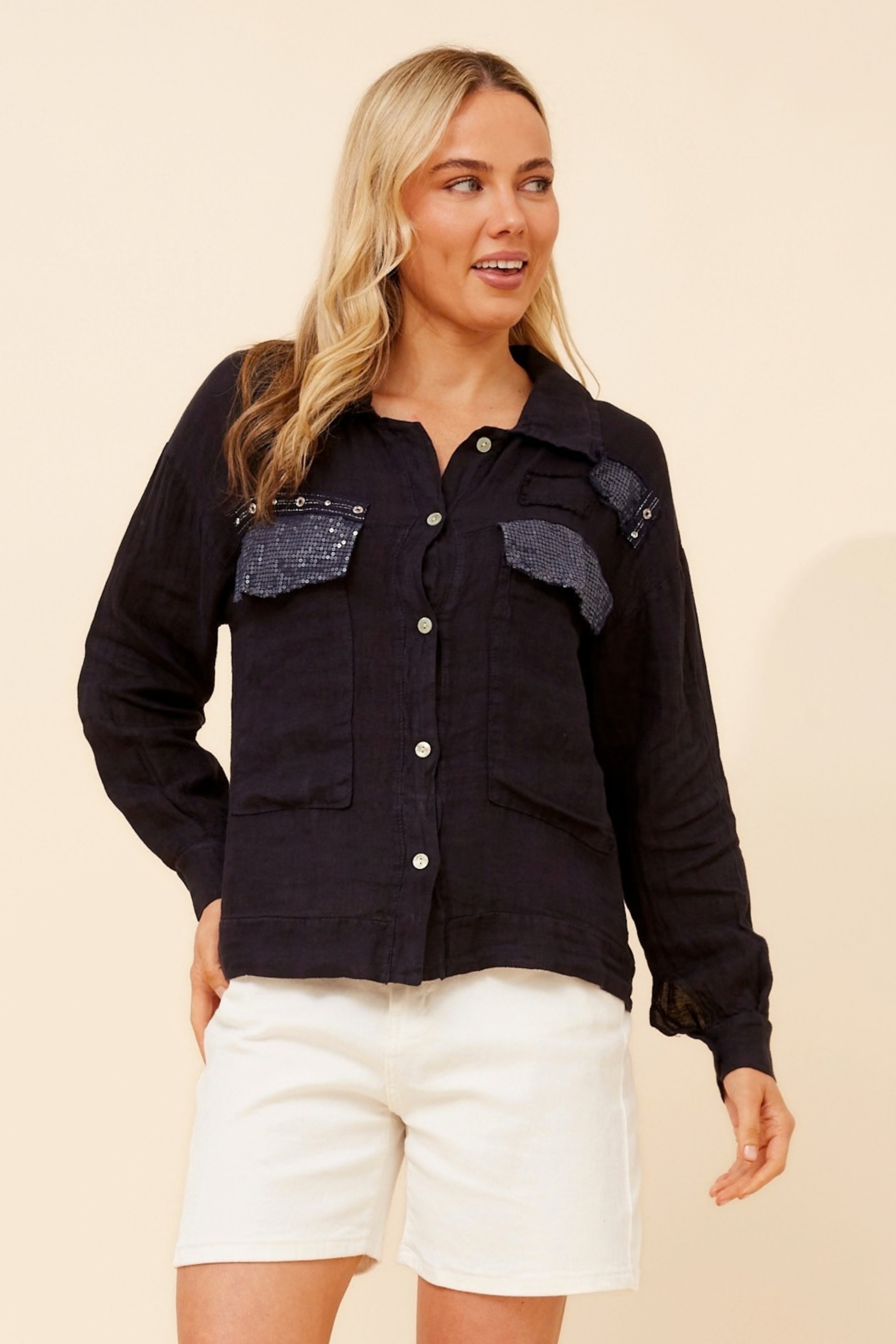 TASSIA PATCHWORK LINEN SHIRT