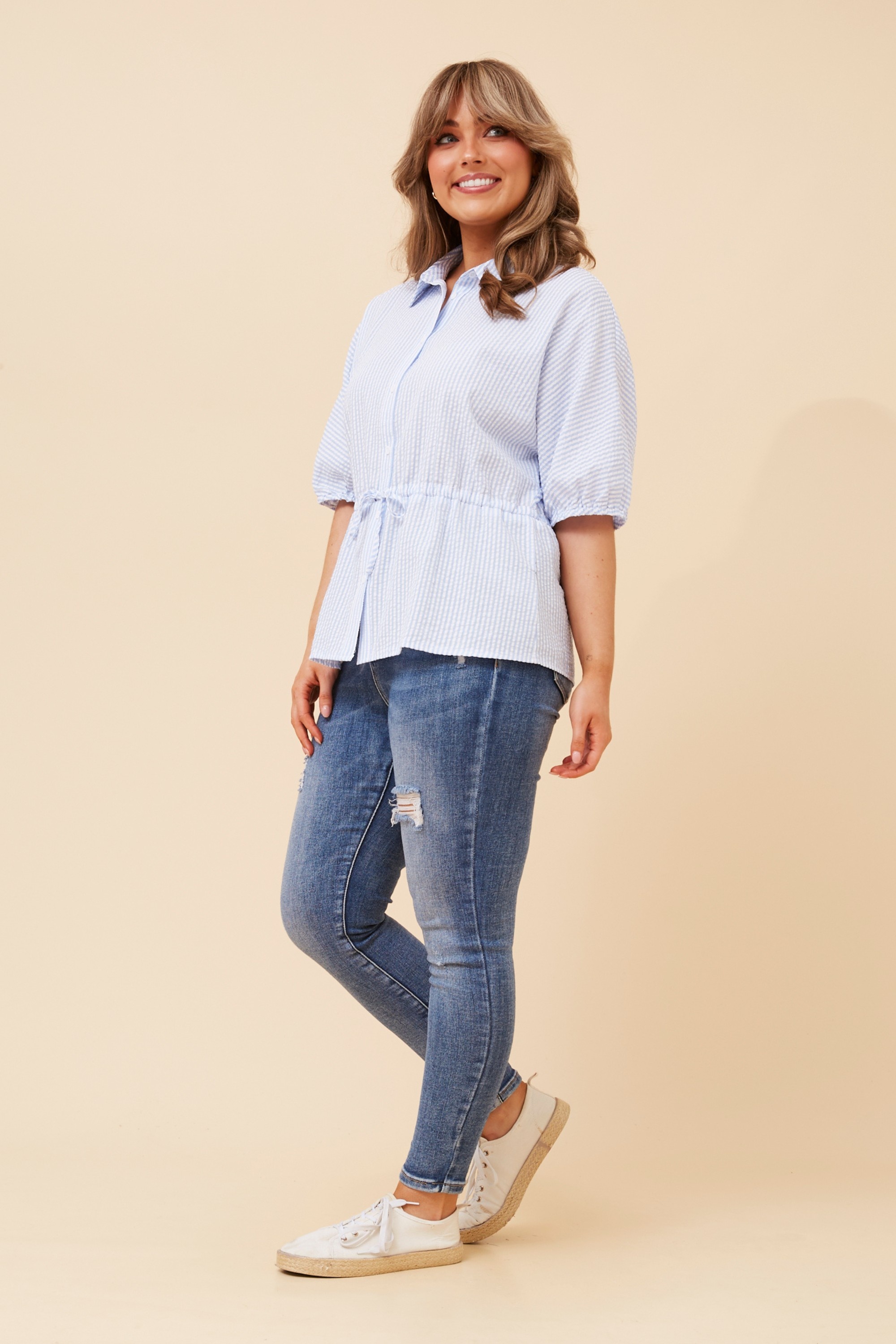 TAZIA STRIPE PRINT SHIRT