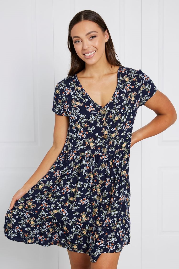 TIERED DITSY FLORAL SHORT DRESS