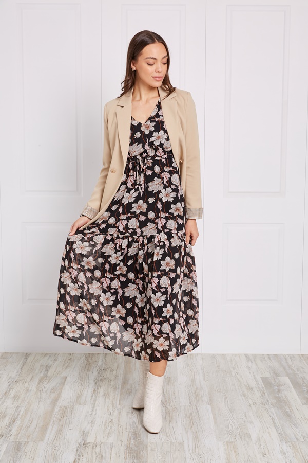 TIERED FLORAL MAXI DRESS