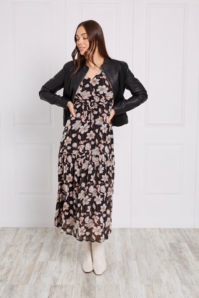 TIERED FLORAL MAXI DRESS