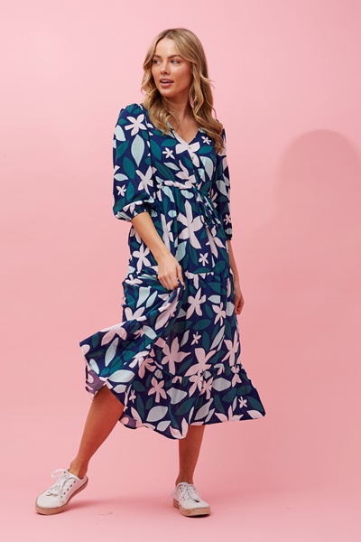TIERED FLORAL MIDI DRESS