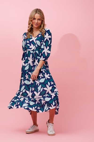 TIERED FLORAL MIDI DRESS