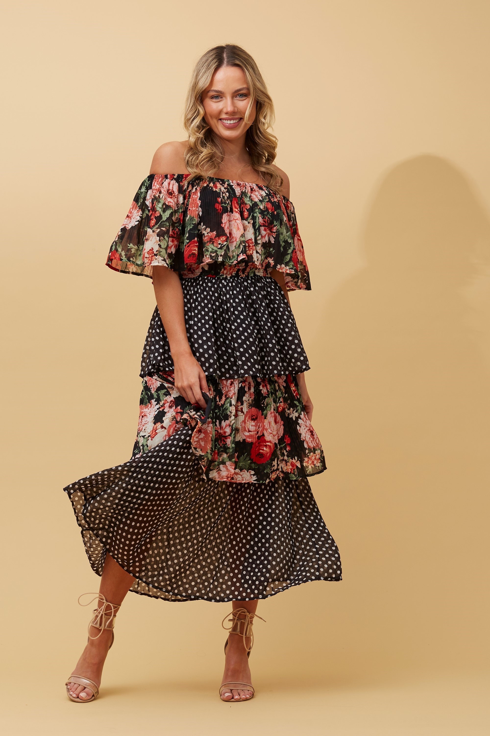 TIERED PLEATED FLORAL DRESS | FEMME 