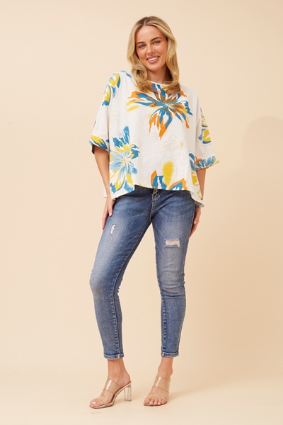 TILDA FLORAL LINEN BLEND TOP
