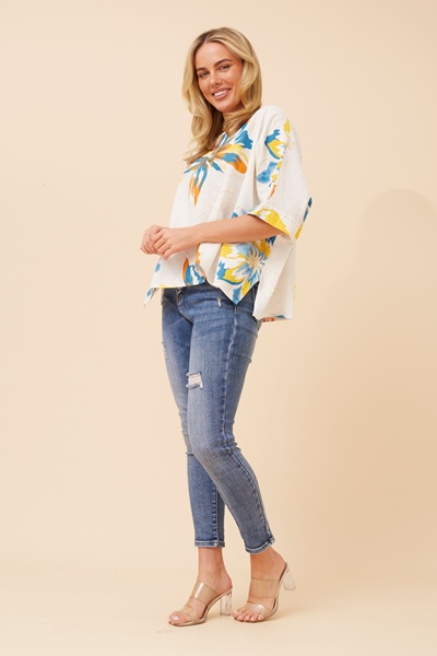 TILDA FLORAL LINEN BLEND TOP