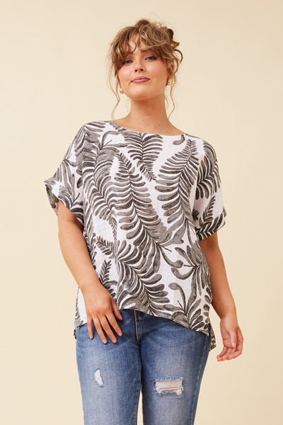 TILDA LEAF PRINT LINEN TOP