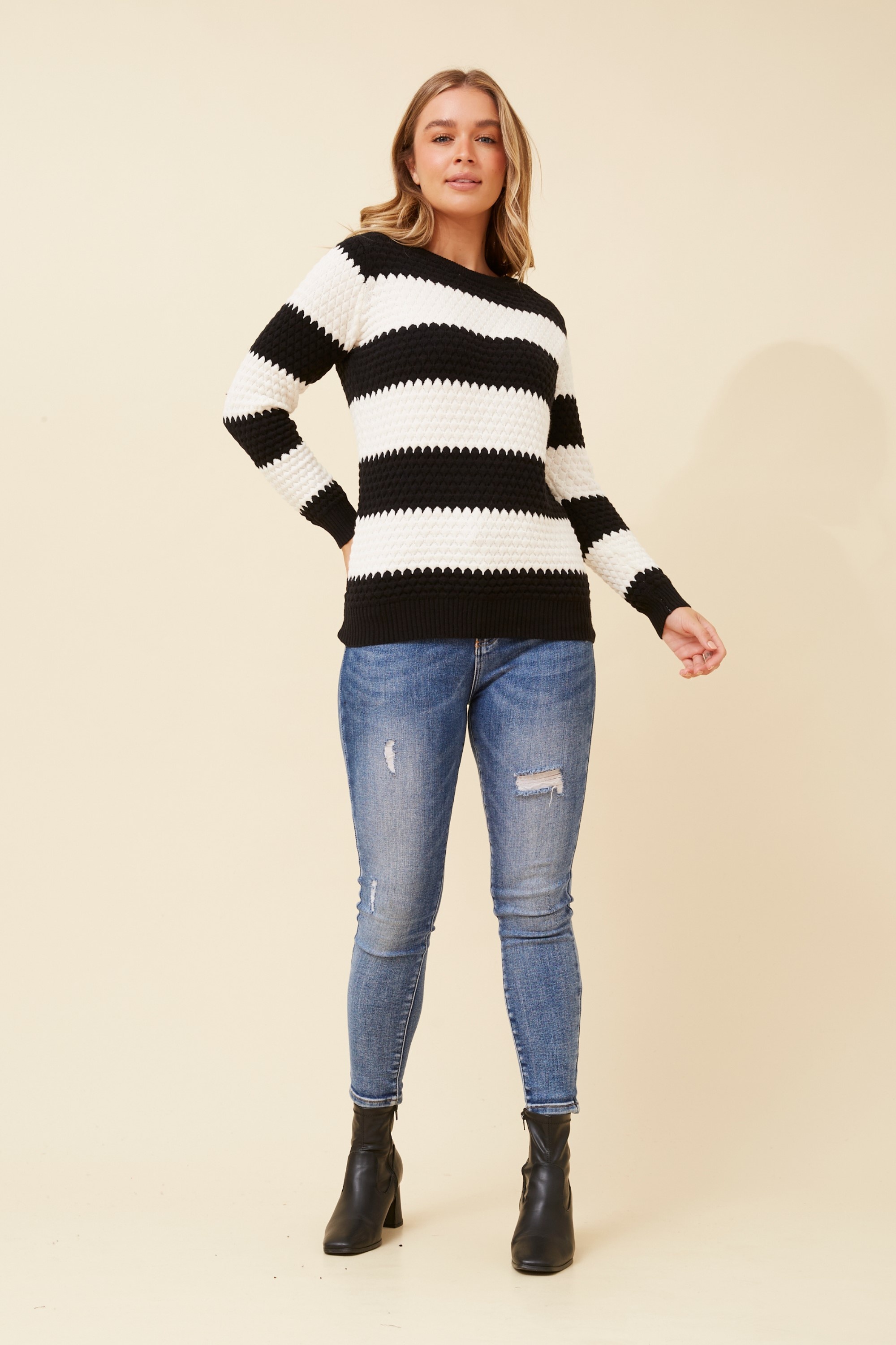 TINDRA STRIPE PRINT KNIT PULLOVER