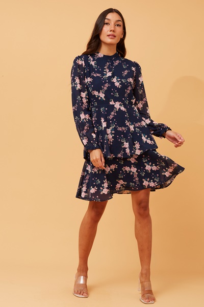 TOBI FLORAL RUFFLE DRESS