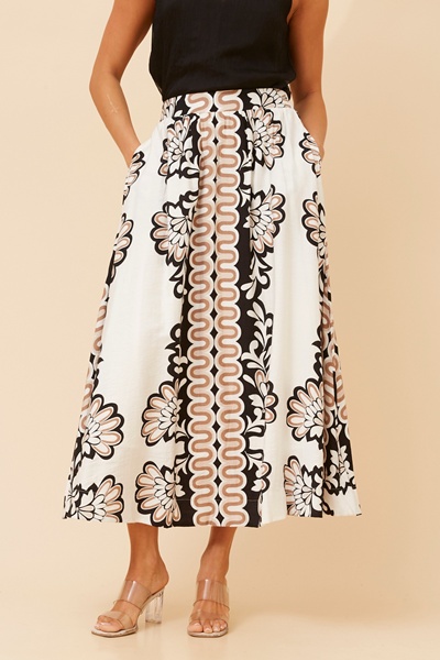 TOSCA BORDER PRINT MAXI SKIRT