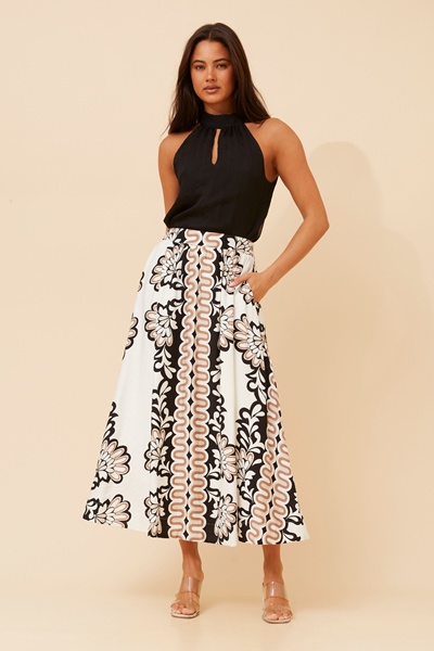TOSCA BORDER PRINT MAXI SKIRT