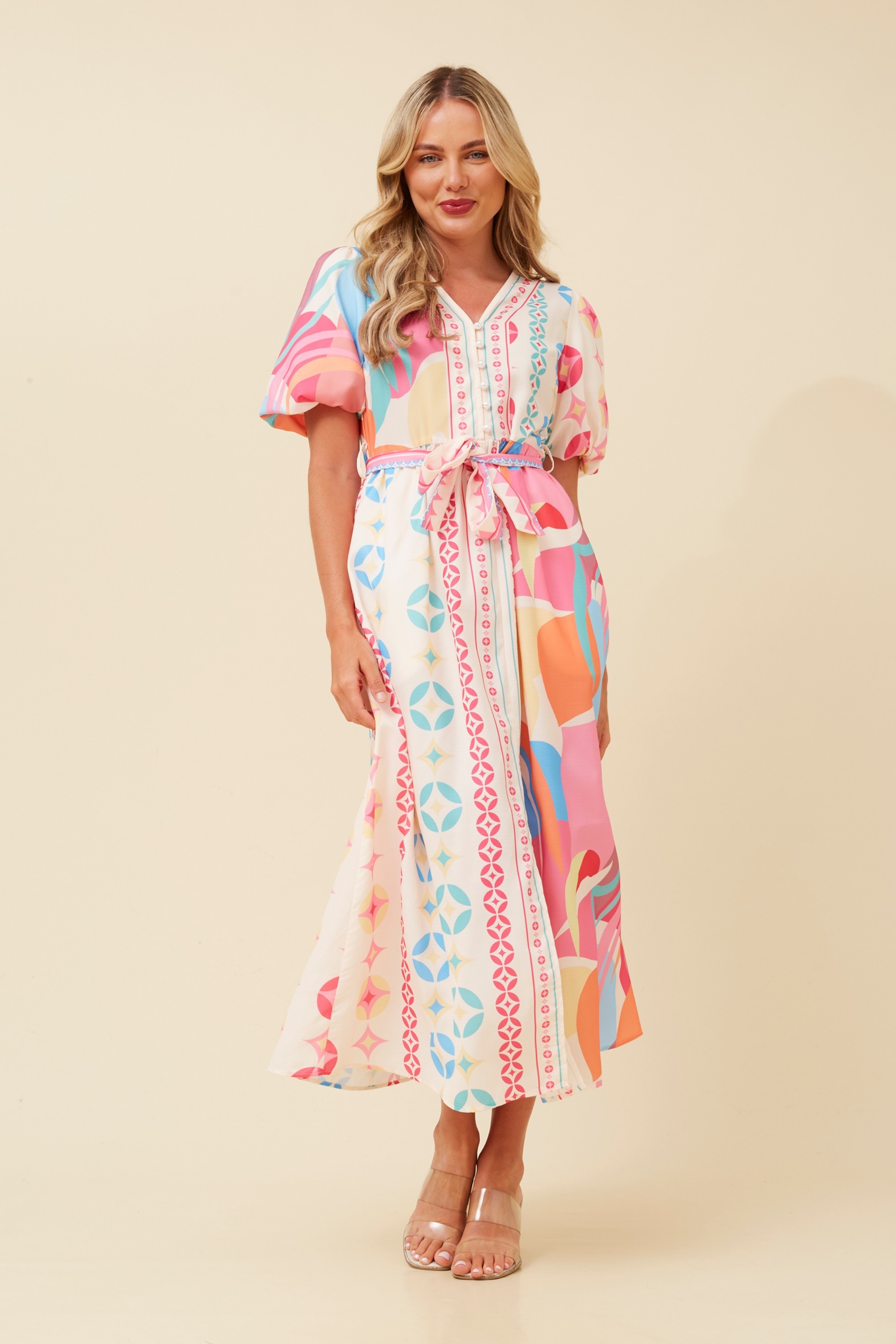 TYNAN ABSTRACT PRINT MIDI DRESS