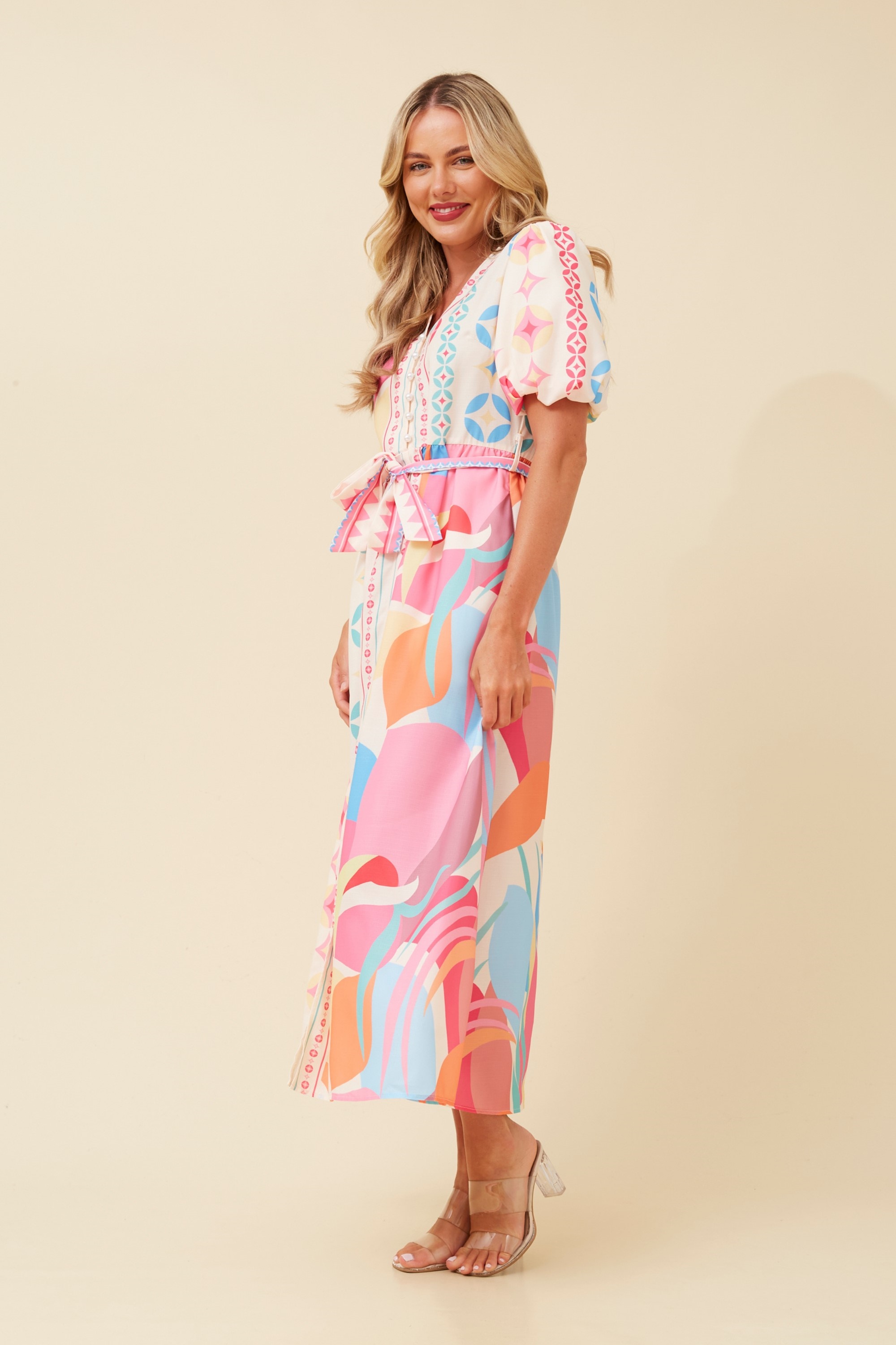 TYNAN ABSTRACT PRINT MIDI DRESS