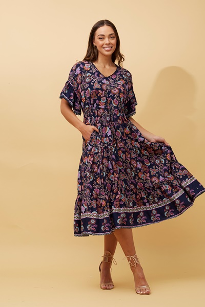 floral below knee length dresses