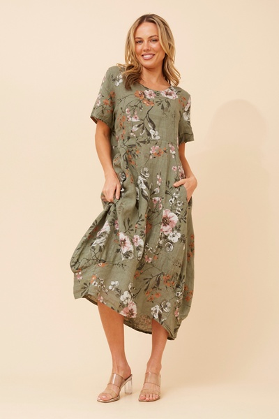 VAL FLORAL LINEN DRESS