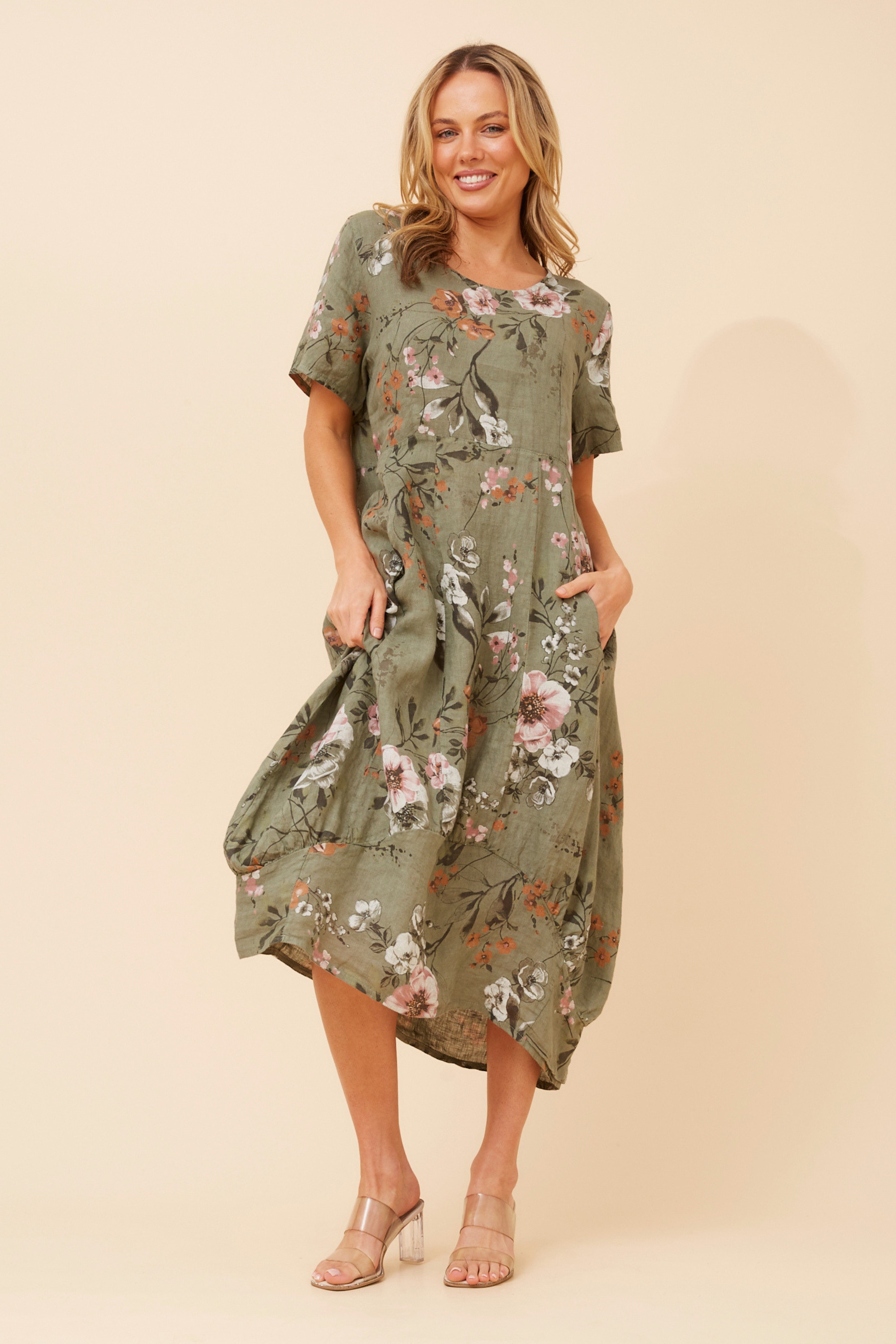 VAL FLORAL LINEN DRESS