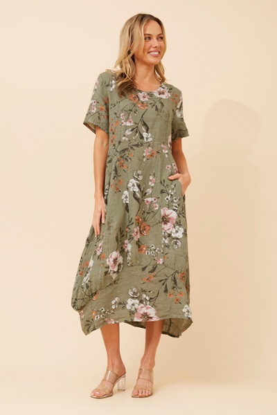 VAL FLORAL LINEN DRESS