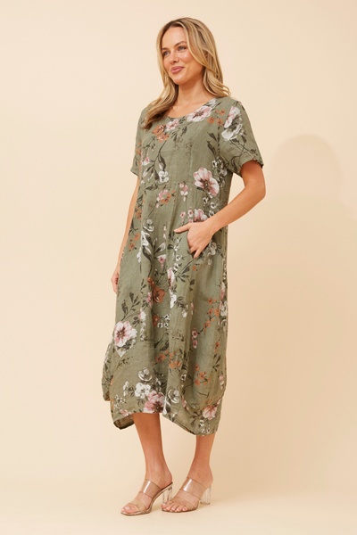 VAL FLORAL LINEN DRESS