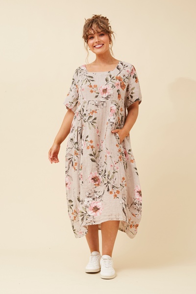 VAL FLORAL LINEN DRESS