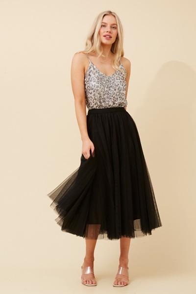 VALDA TULLE MIDI SKIRT