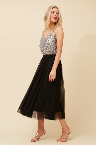 VALDA TULLE MIDI SKIRT