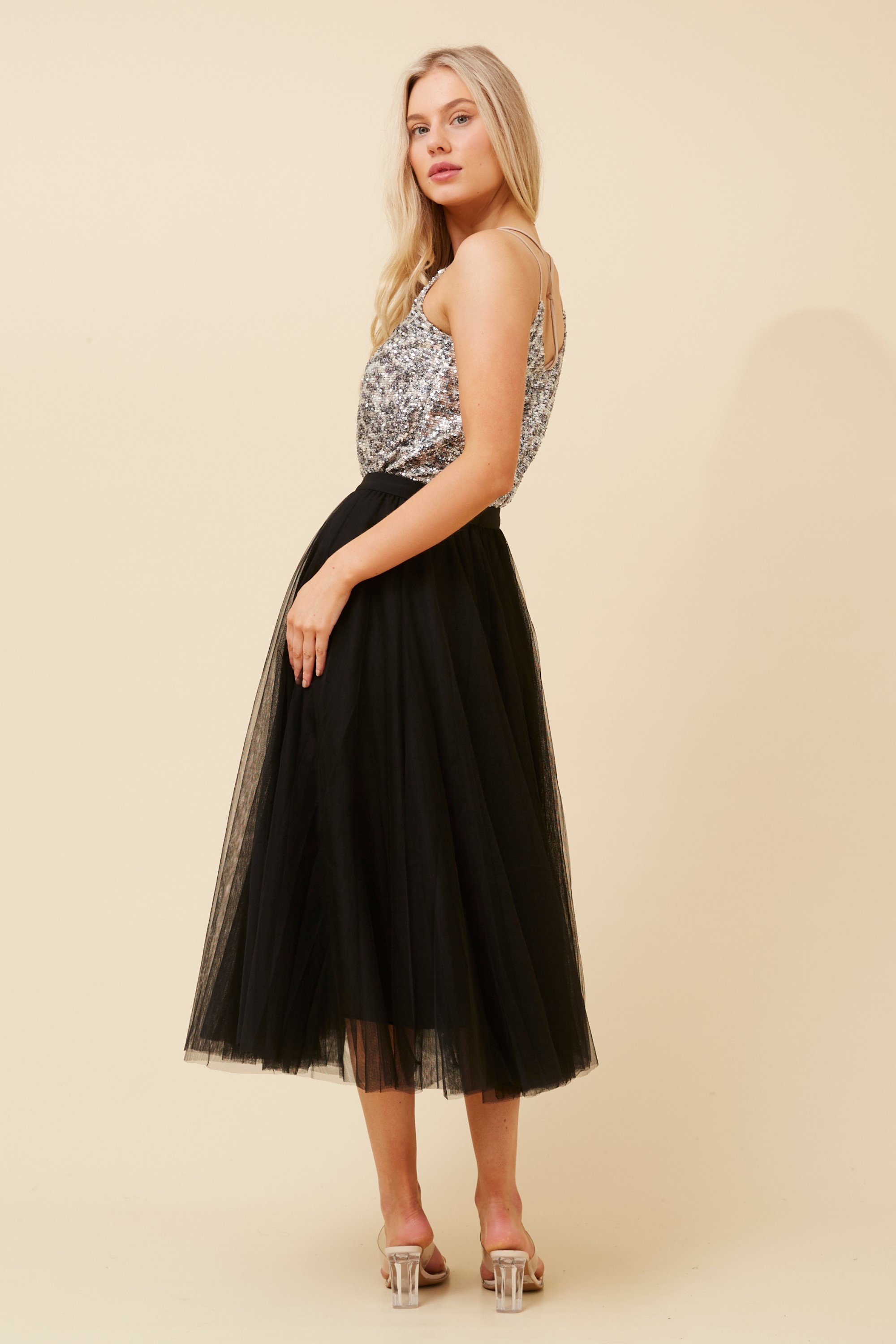 VALDA TULLE MIDI SKIRT