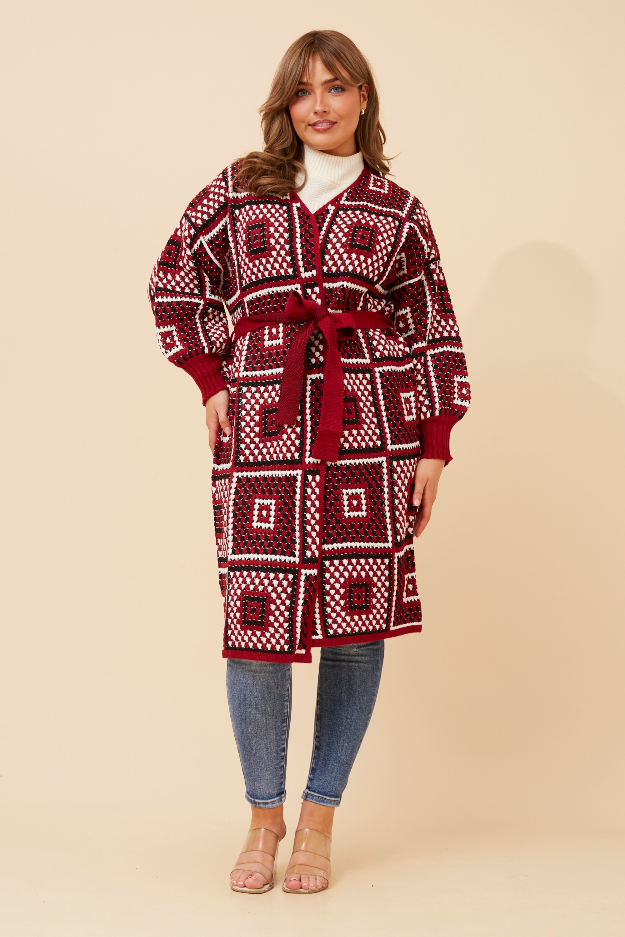 VALENTINA PATCHWORK PATTERN KNIT CARDIGAN