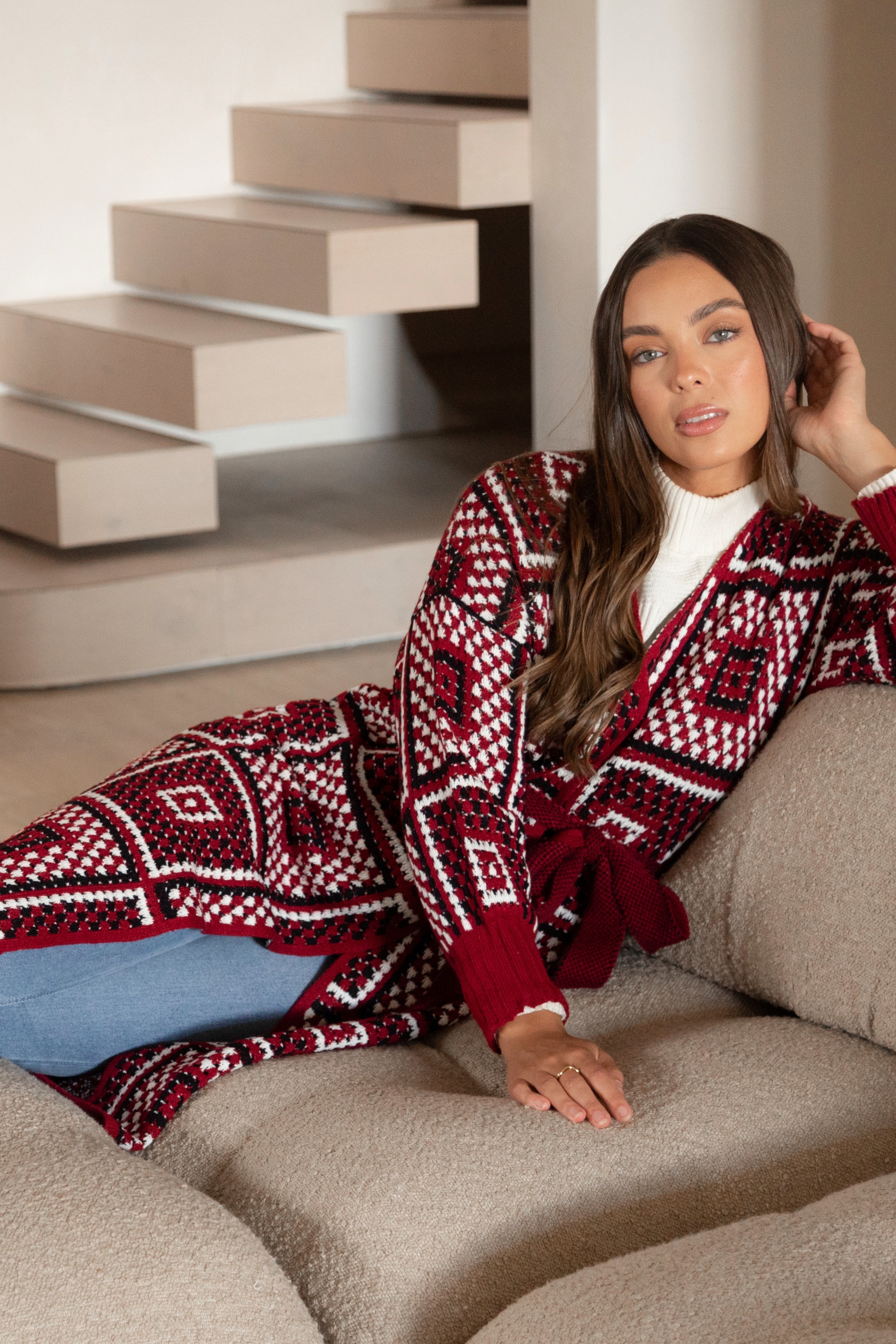 VALENTINA PATCHWORK PATTERN KNIT CARDIGAN