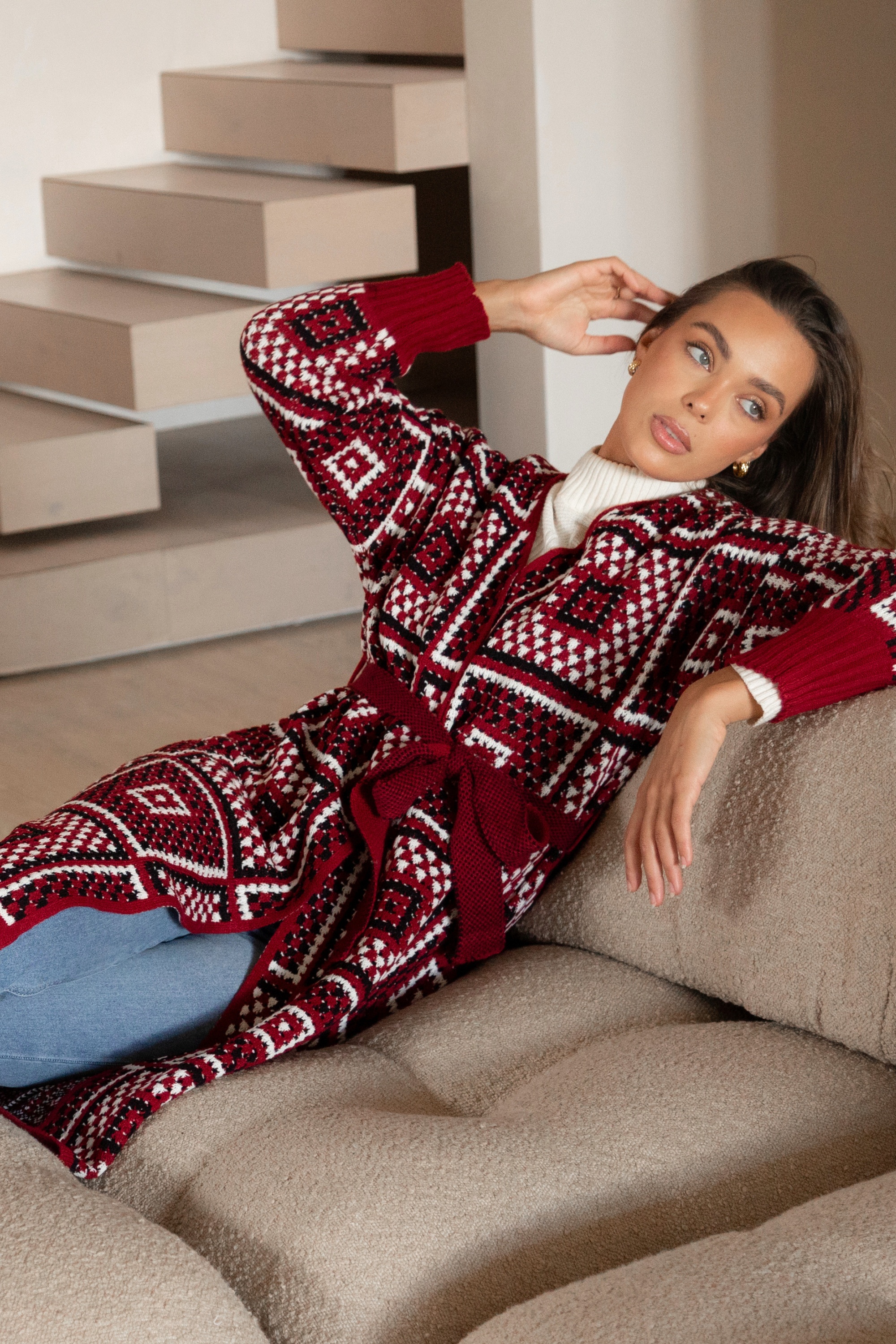 VALENTINA PATCHWORK PATTERN KNIT CARDIGAN