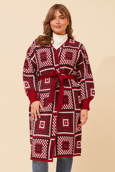 VALENTINA PATCHWORK PATTERN KNIT CARDIGAN