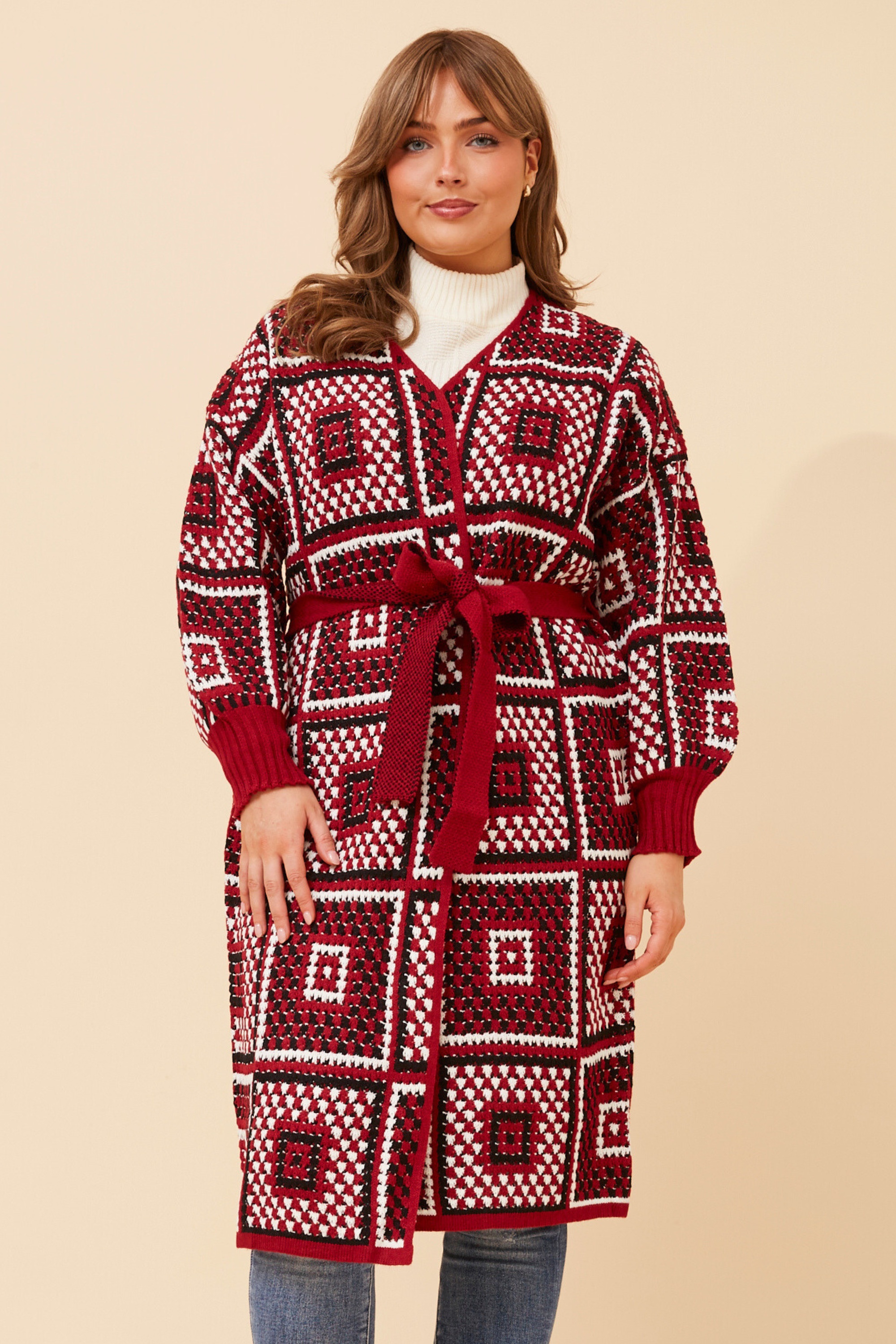 VALENTINA PATCHWORK PATTERN KNIT CARDIGAN