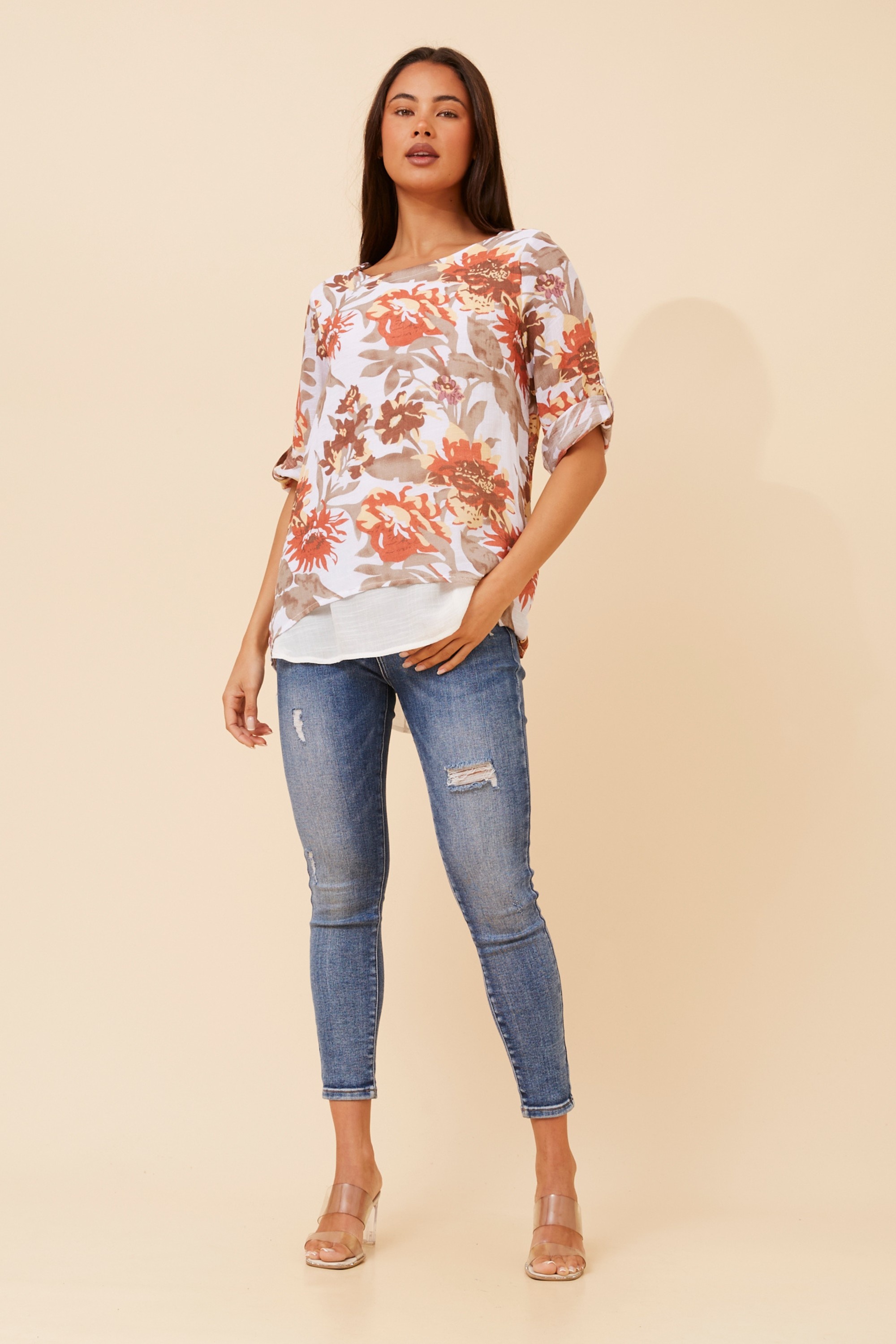 VANDELIA FLORAL DOUBLE LAYERED TOP