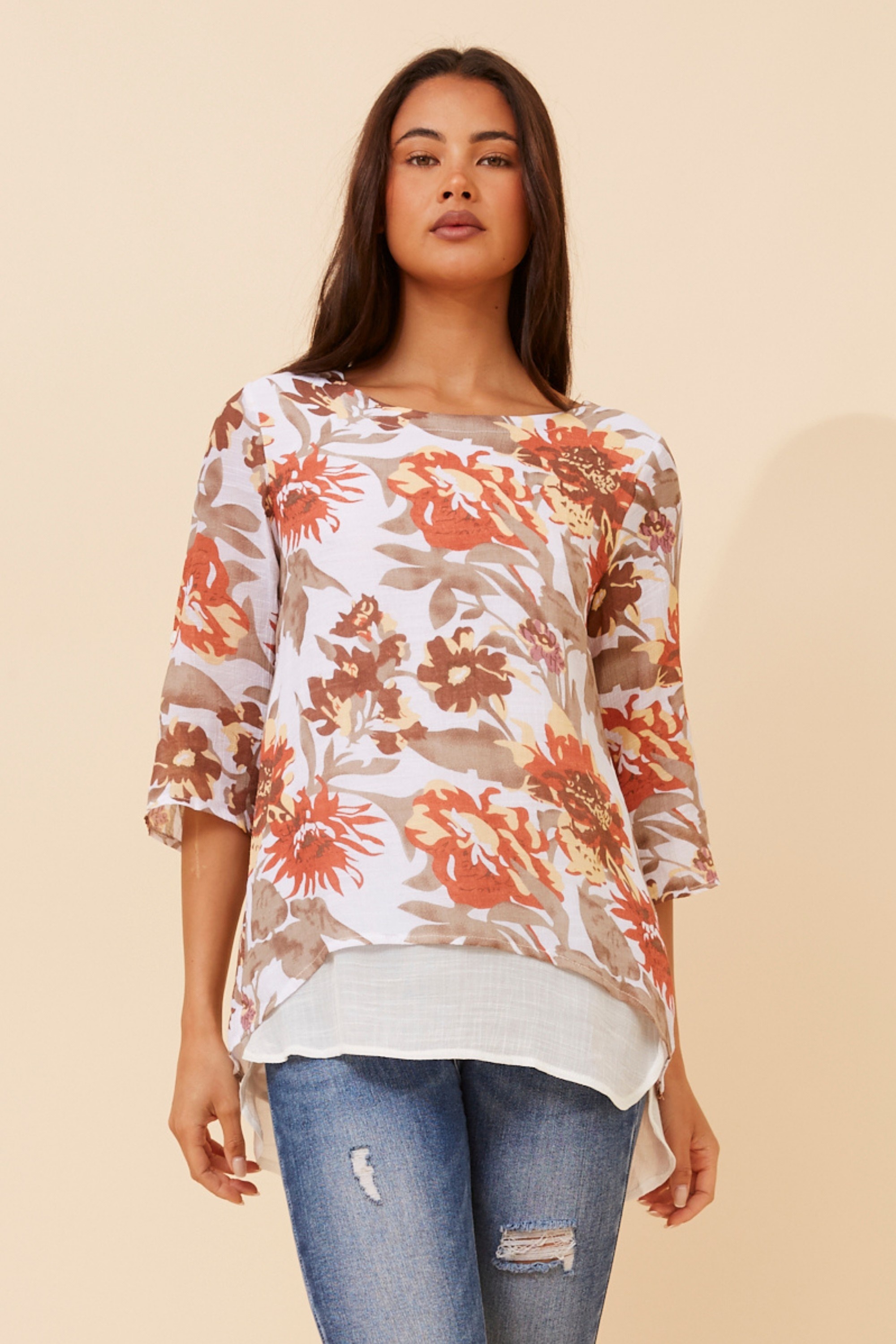 VANDELIA FLORAL DOUBLE LAYERED TOP