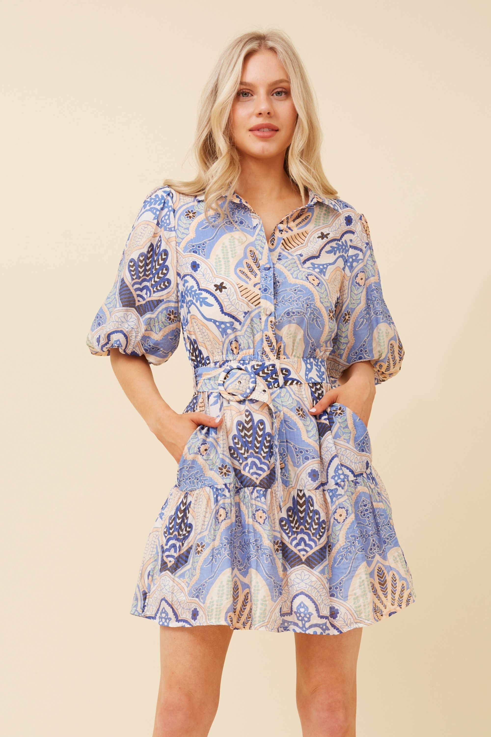 VELDA BALLOON SLEEVE SHIRT DRESS