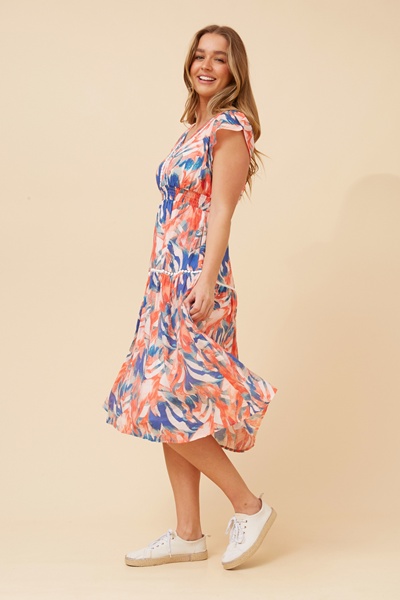 VENNIE ABSTRACT PRINT MIDI DRESS