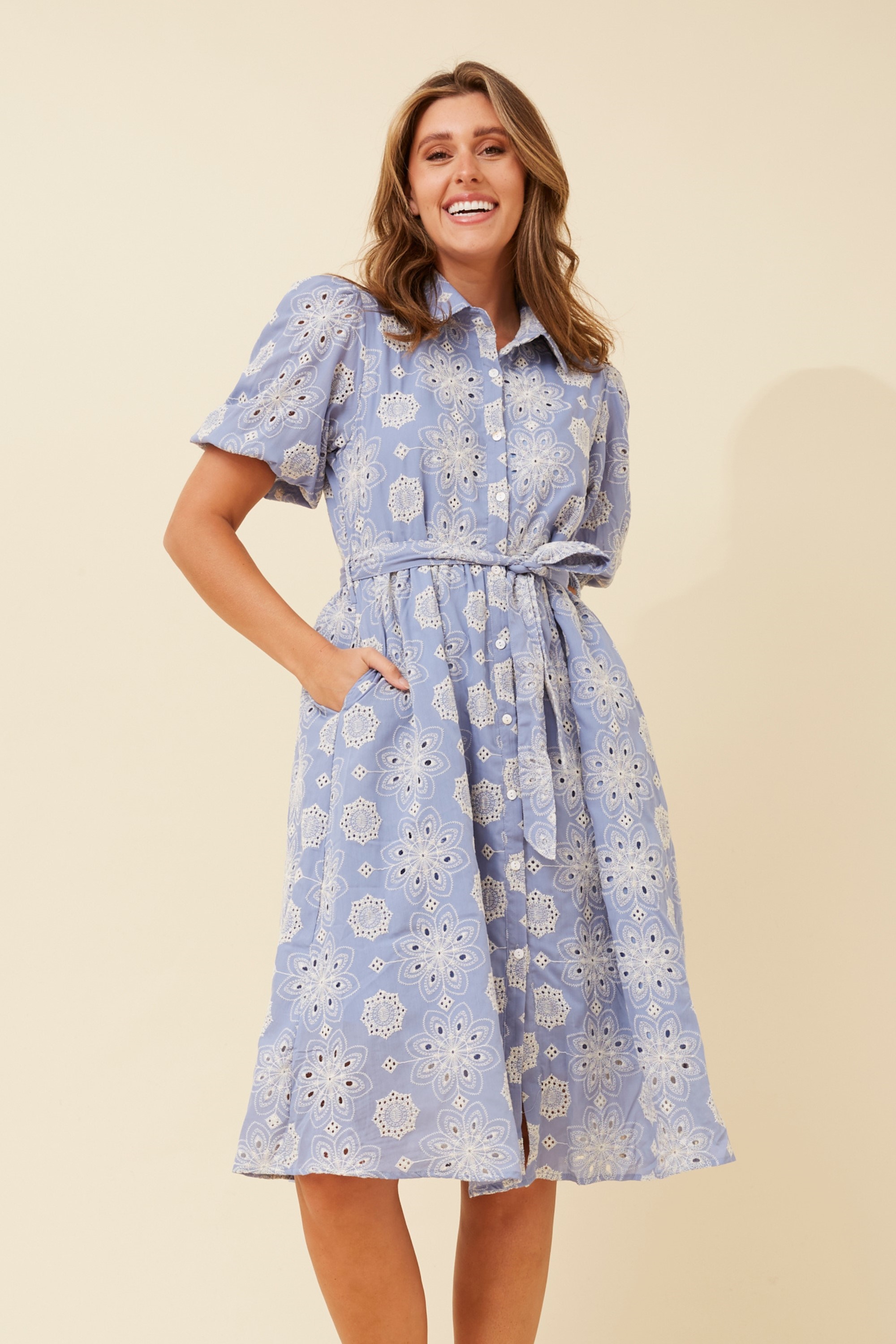 VESPERA BRODERIE ANGLAISE MIDI DRESS