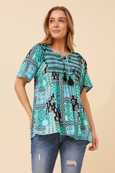 VIMALA PATCHWORK PRINT TOP