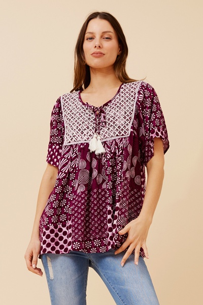 VIMALA PATCHWORK PRINT TOP