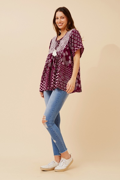 VIMALA PATCHWORK PRINT TOP