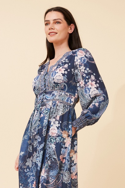 VINA ARABESQUE PRINT MIDI DRESS