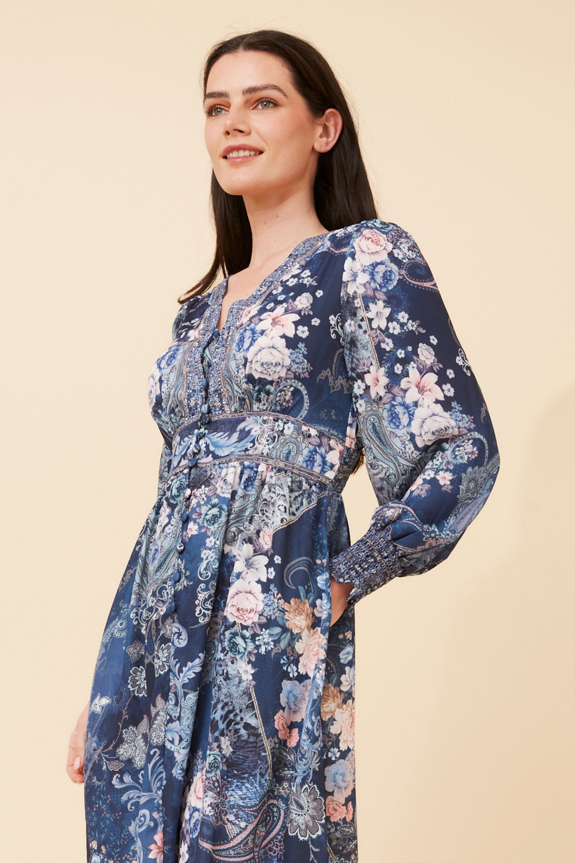 VINA ARABESQUE PRINT MIDI DRESS